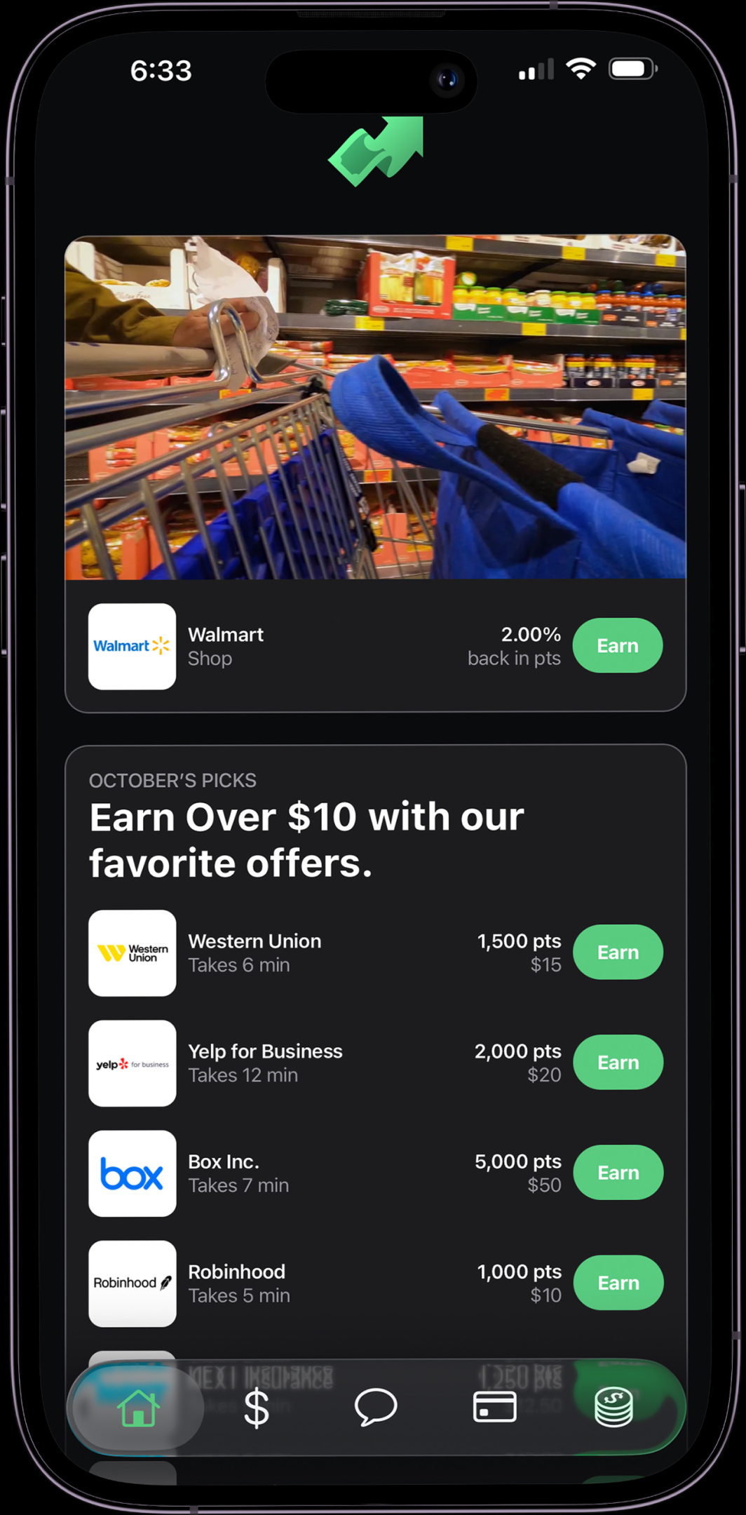 Earn App Daily Points Feed